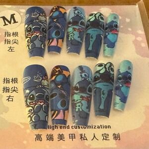 💙 Blue Cartoon-Inspired Press-On Nails – Medium Size Only